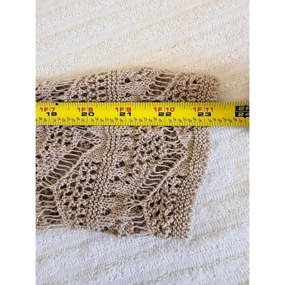 Chicos Open Knit Cardigan Size 1 M Beige White Striped Sequin Boho Coastal - Picture 10 of 12